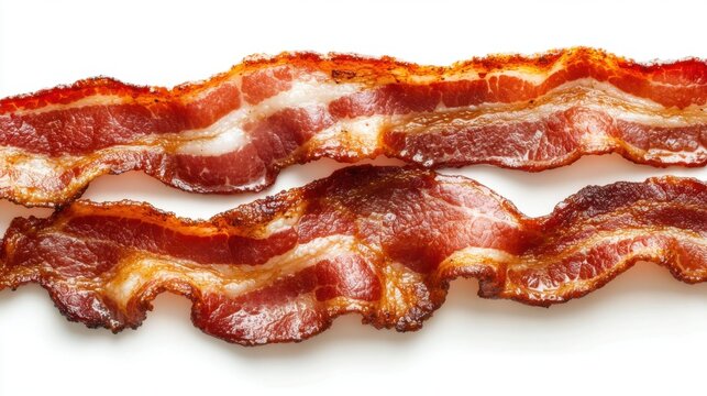 Two Strips of Perfectly Cooked Bacon Isolated
