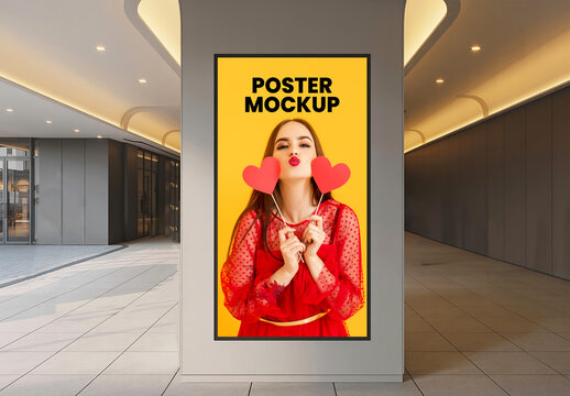 Realistic Indoor Digital Poster Mockup