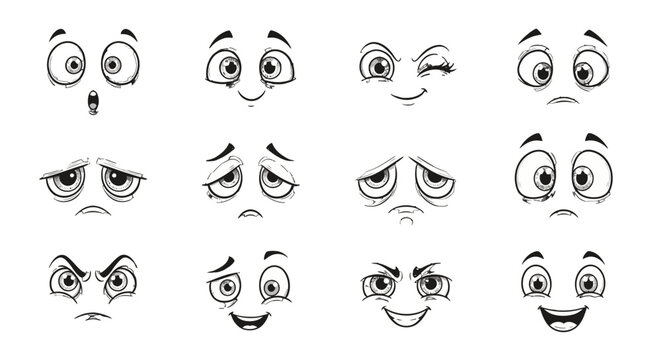 A variety of cartoon faces with different expressions.