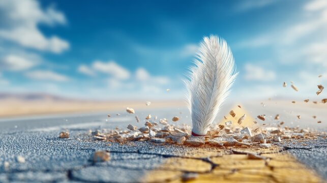 White Featherless Shuttlecock Standing Upright on Deserted Surface