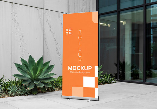Realistic Outdoor Rollup Banner Mockup