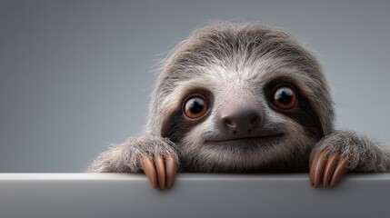 Fototapeta premium Sloth Peeking Over Ledge with Gentle Claws and Adorable Expression