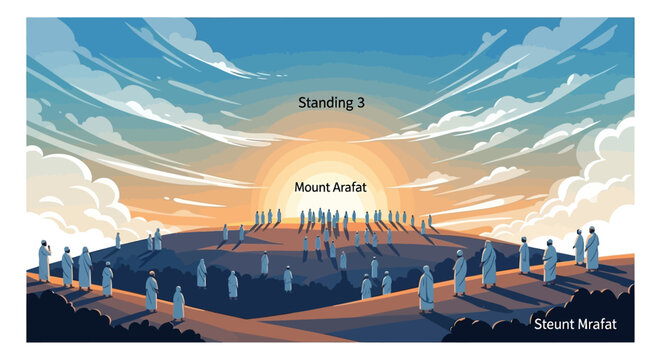 Gathering of people at Mount Arafat during sunrise, a spiritual and communal experience