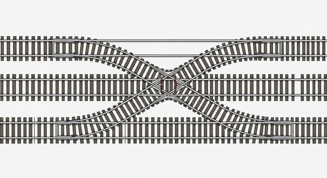Complex railway track junction with multiple intersecting lines.
