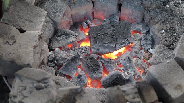 Hot coal with mild flames used for roasting in tandoor