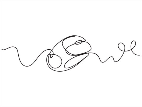 Minimalist single Continuous line art illustration of a computer mouse for technology concepts. flat vector illustration isolated design