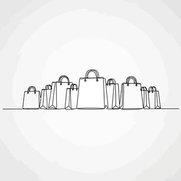 Shopping Bags Line Art - Minimalist Vector Illustration of Retail Purchases