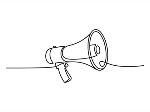 Minimalist Megaphone in one line art vector style, Megaphone continuous one line art drawing communication loudspeaker vector illustration isolated on white background
