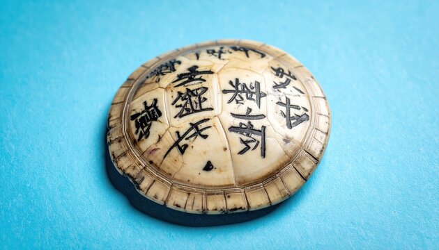 Ancient Chinese Oracle Bone Script Etched on a Faded Turtle Plastron, a Historical Artifact