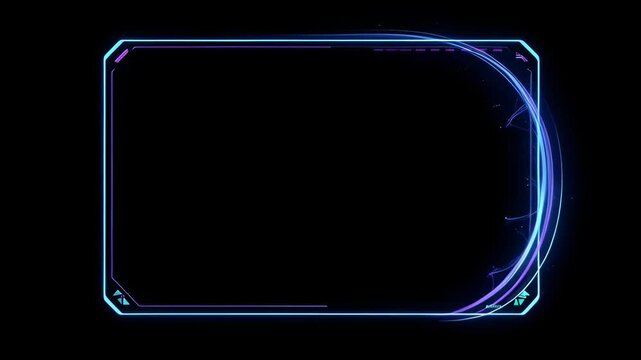 Neon frame glowing border empty screen futuristic design blue light purple light black background digital frame abstract template copy space futuristic border glowing rectangle black background