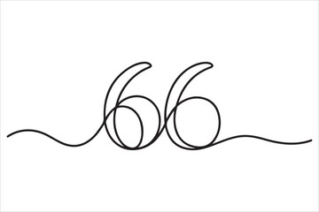 Obraz premium A continuous line drawing of the number sixty six on a plain vector illustration flat clipart design