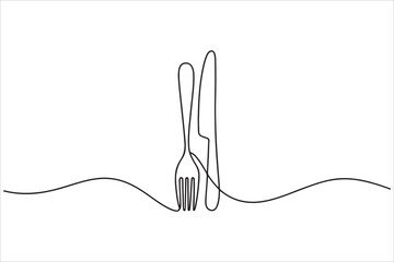 Fork and knife continuous one line art minimalist vector, dining cutlery minimal outline design © Digital Designer