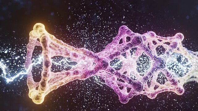 Colorful abstract quantum particles exploding in neon light