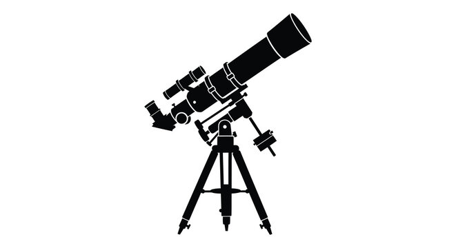 A striking black silhouette of a large refracting telescope on a tripod silhouette