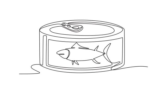 a can of tuna. Tech meets food concept. Single line draw design. Full length animation illustration. High quality 4k footage