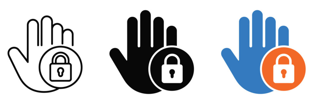 Restricted Area Icons Set, Flat Line and Filled Symbols, Security Warning Signs, Access Denied Labels, Safety Control Vector Illustration Design, Isolated Background