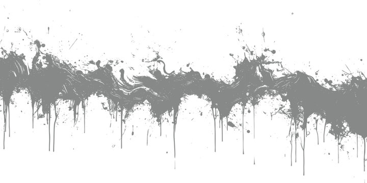 Abstract grey paint splashes and drips creating a textured horizontal band