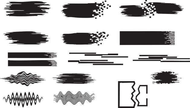 Abstract Black Grunge Brush Strokes with Glitch Pixel Effect Vector Collection