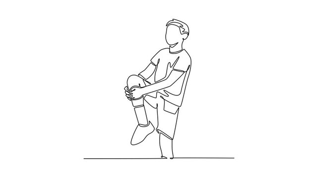 Happy student practicing on PE class. Activity School concept. Single line draw design. Full length animation illustration. High quality 4k footage