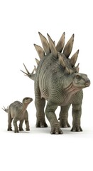 Fototapeta premium Adult Stegosaurus and Baby Dinosaur Realistic Illustration