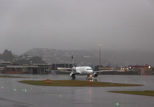 Air New Zealand on the tarmac at Wellington International Airport during Cyclone Vaianu, and amid a global fuel crisis. Image taken, April 12, 2026.