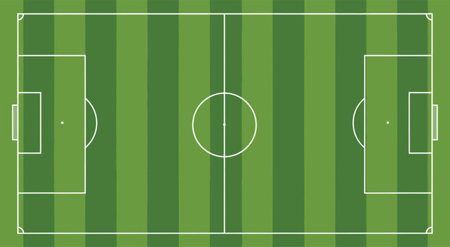 Aerial view of a vibrant green soccer field with clear markings and lines