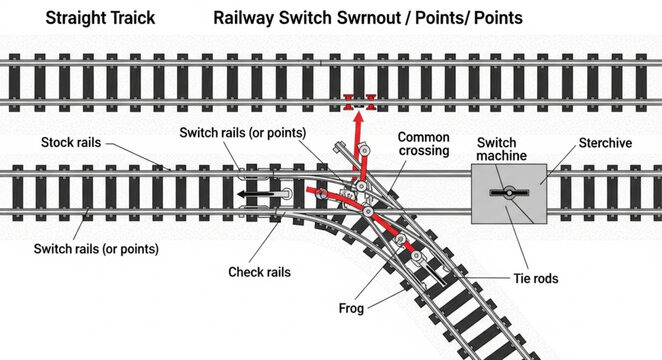 Diagram of a railway switch turnout points mechanism.