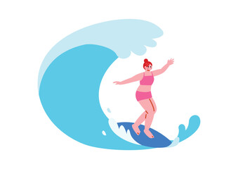 Obraz premium サーフィンをする女性のイラスト