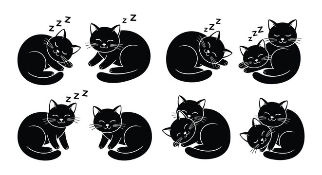 Black cats are sleeping peacefully in various curled up positions