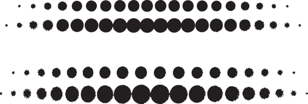 Horizontal black halftone dot gradient pattern isolated on white background for modern graphic design textures