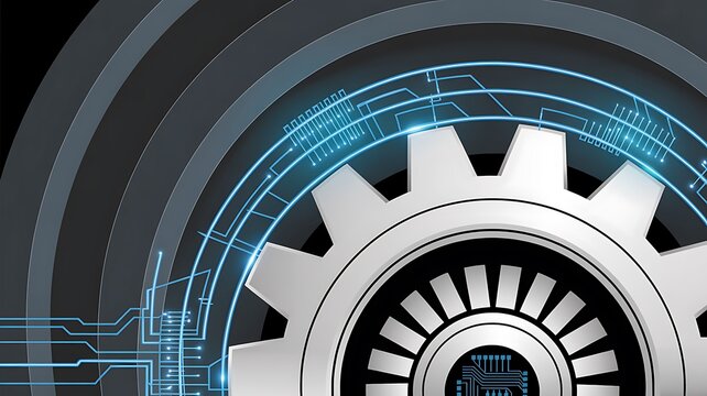 A futuristic gear with blue circuit lines on a dark background