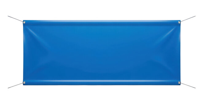 Blue vinyl banner with grommets isolated on transparent background
