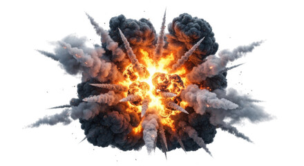Large fiery explosion with smoke and debris isolated on transparent background © MDTOUFICKAHAMAD