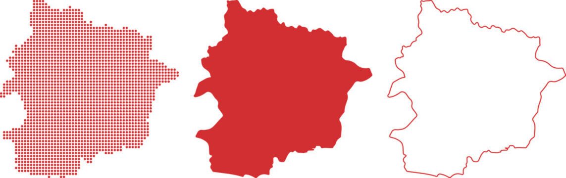 Andorra country map set red dots solid fill and outline on white Keywords: Andorra, map, country, europe, geography