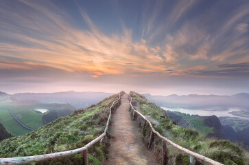 Naklejka premium Mountain landscape Ponta Delgada island, Azores Portugal