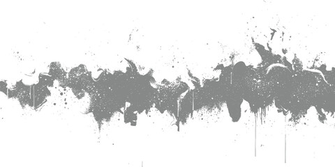 Fototapeta premium Abstract grey ink drip design with messy paint splatters on white for modern artistic background texture