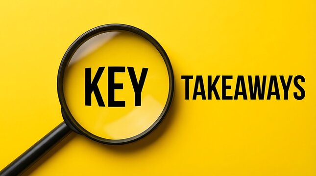 Magnifying glass reveals word key over yellow background highlighting important information and essential takeaways for understanding complex subjects or making crucial decisions.