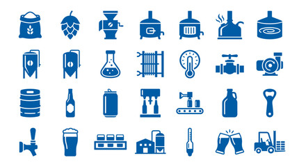 Brewery equipment icons set for beer production and craft brewing process symbols © Iconique Studio
