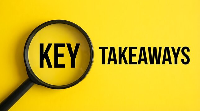 Magnifying glass reveals word key over yellow background highlighting important information and essential takeaways for understanding complex subjects or making crucial decisions.