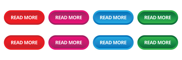 Fototapeta premium Read more button icons in red pink blue and green colors with realistic 3d gradient effect for web interface design vector illustration.