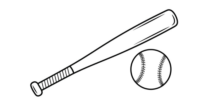 A simple black and white illustration depicts a baseball bat and a baseball suggesting the sport of baseball