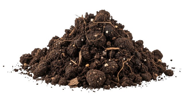 Pile of dark fertile soil isolated on transparent background