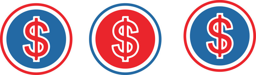 Obraz premium Vector illustration of dollar sign icons in red and blue circles