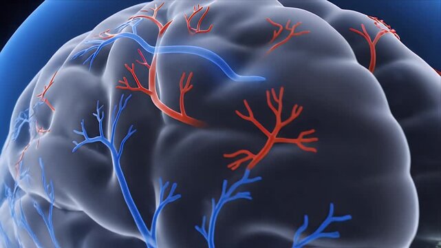 CGI animation of the human circulatory system in full body view with highlighted brain activity suitable for medical education healthcare presentations and scientific research on a dark background