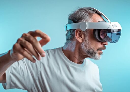 Personnes &acirc;g&eacute;es exp&eacute;rimentant la r&eacute;alit&eacute; virtuelle pour la recherche scientifique futuriste