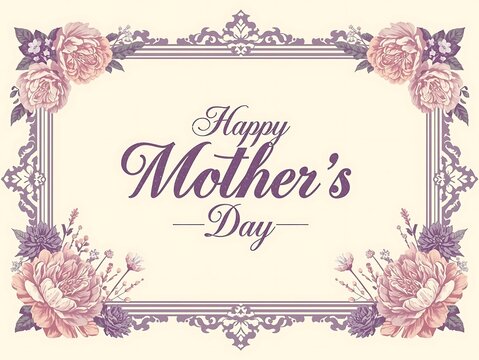 Happy mothers day elegant floral frame illustration with greeting invitation celebration decorative illustration romantic sentiment appreciation motherhood template background delicate