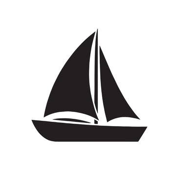 Minimalist sailboat vector icon, black silhouette of a sailing boat on white background, nautical vessel symbol for marine branding and travel logos