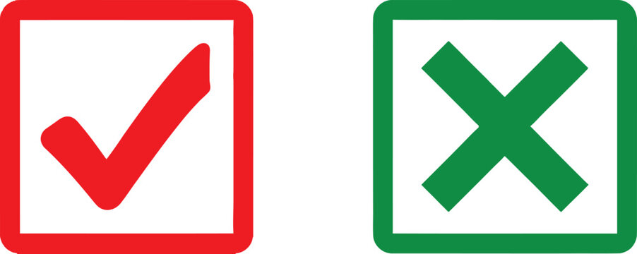 Checkmark and cross symbols in contrasting colored boxes Vector