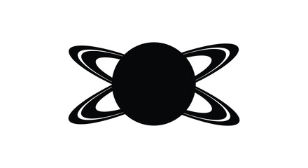 A striking black silhouette of saturn with prominent rings against a white background silhouette © nhpvect02