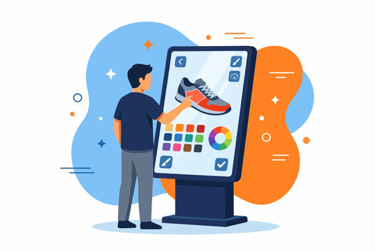 Customer Customizing Sneakers on Interactive Digital Kiosk